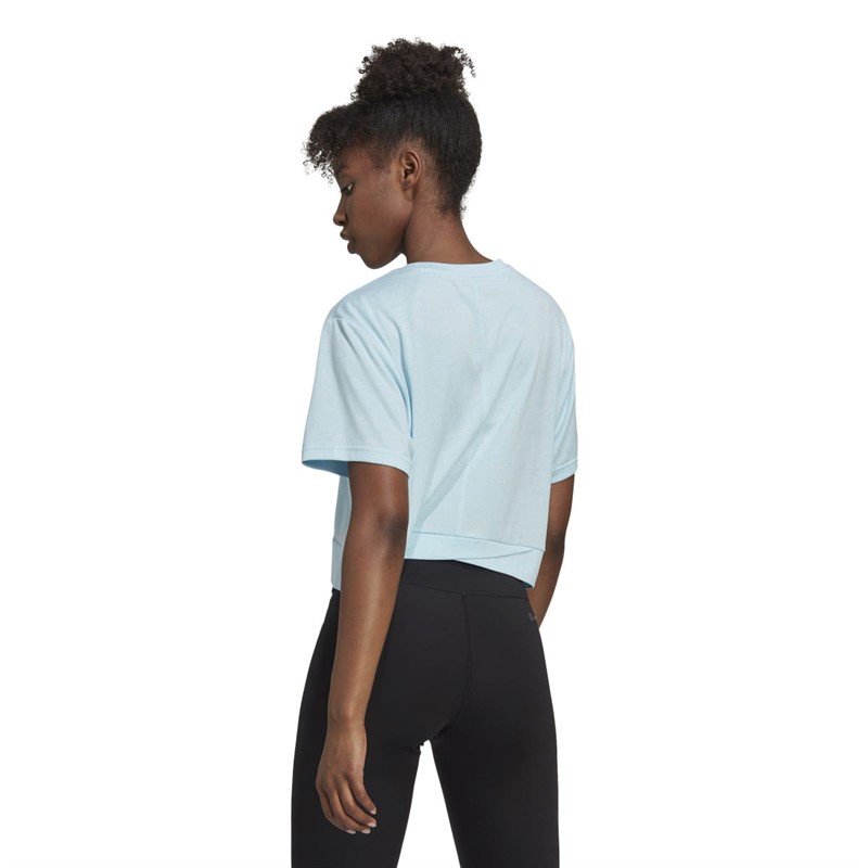 adidas Womens Studio Aeroready Loose Cropped Top Almost Blue/White