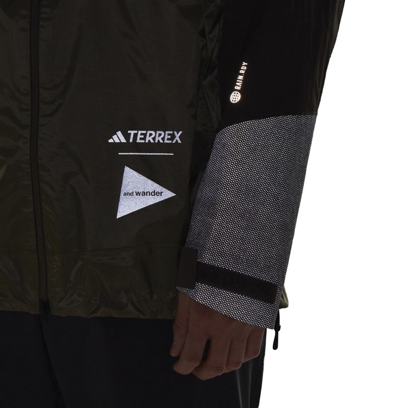 adidas Mens Terrex X And Wander Xploric Rain.Rdy Waterproof Hiking Jacket Shadow Olive/Olive Star