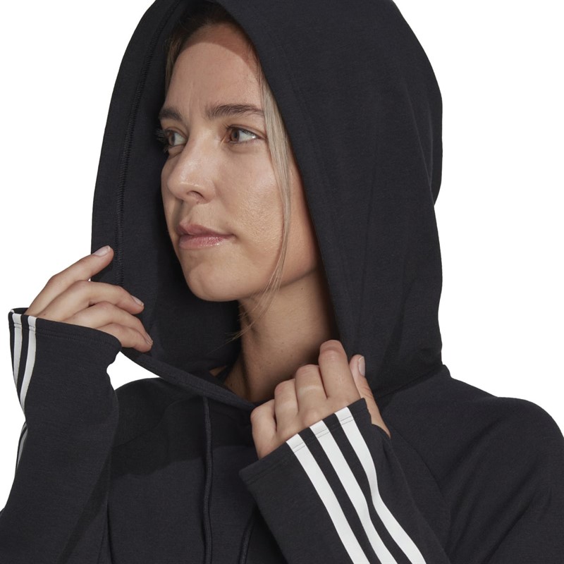 adidas Womens Train Essentials Aeroready 3-Stripes Hoodie Black/White