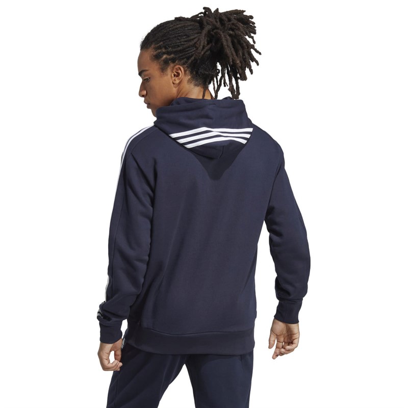 adidas Mens Essentials French Terry 3-Stripes Hoodie Legend Ink/White