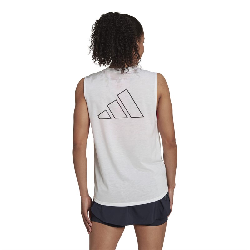 adidas Womens Run Icons 3 Bar Aeroready Muscle Tank White