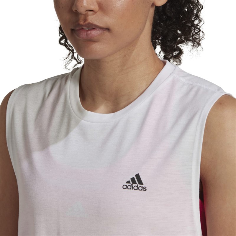 adidas Womens Run Icons 3 Bar Aeroready Muscle Tank White