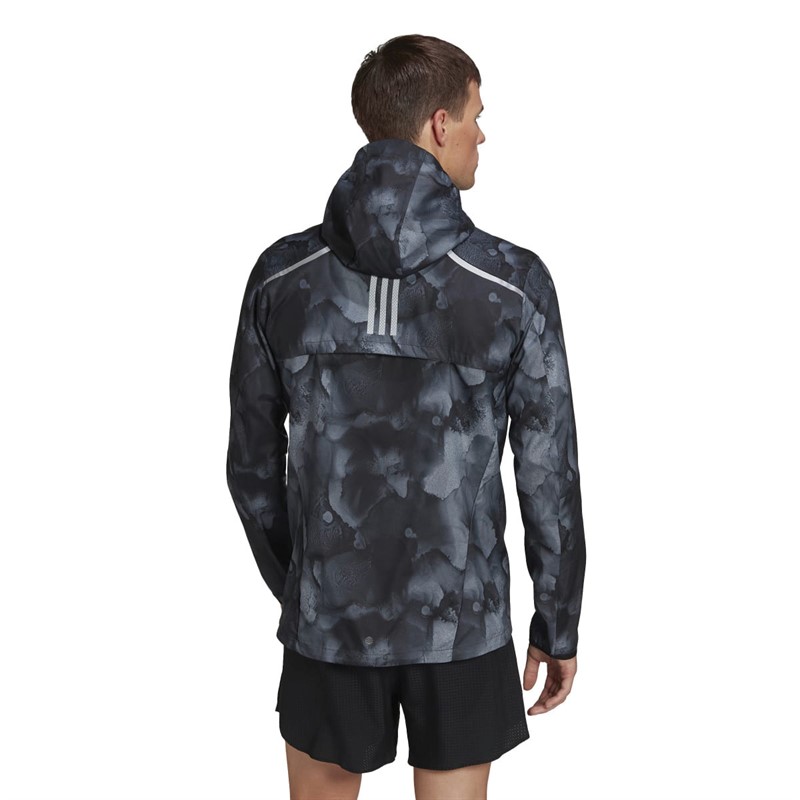 adidas Mens Marathon 3-Stripes 360 Reflectivity Running Hooded Jacket Black/Print