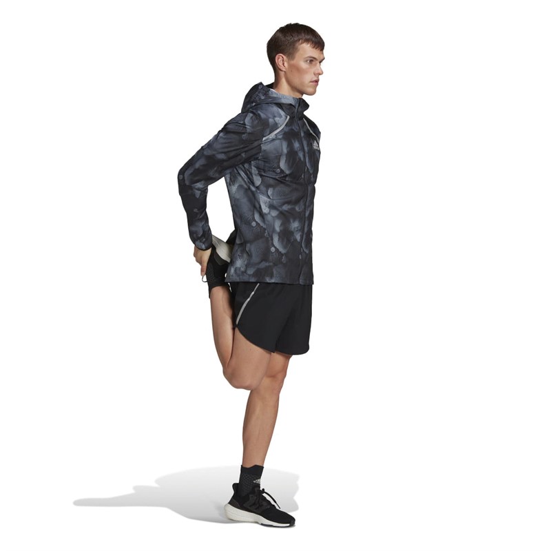 adidas Mens Marathon 3-Stripes 360 Reflectivity Running Hooded Jacket Black/Print