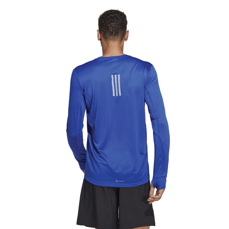 adidas Mens Own The Run Aeroready Long Sleeve Running Top Lucky Blue