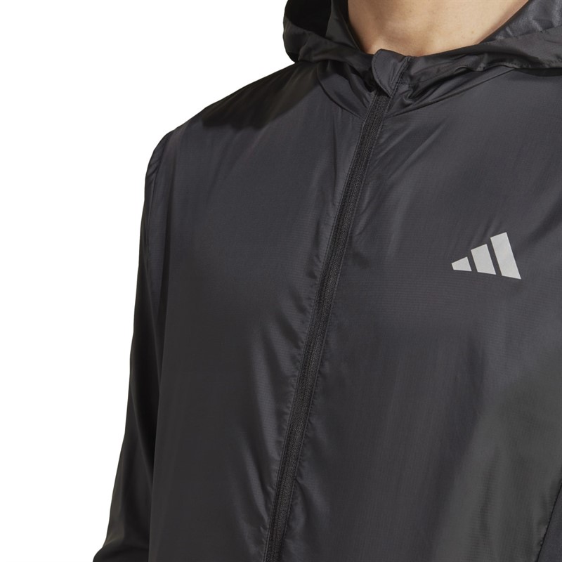 adidas Mens Run Icons 3 Bar Logo Wind.Rdy Water-Repellent Running Jacket Black