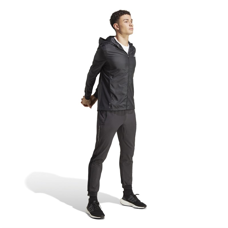 adidas Mens Run Icons 3 Bar Logo Wind.Rdy Water-Repellent Running Jacket Black