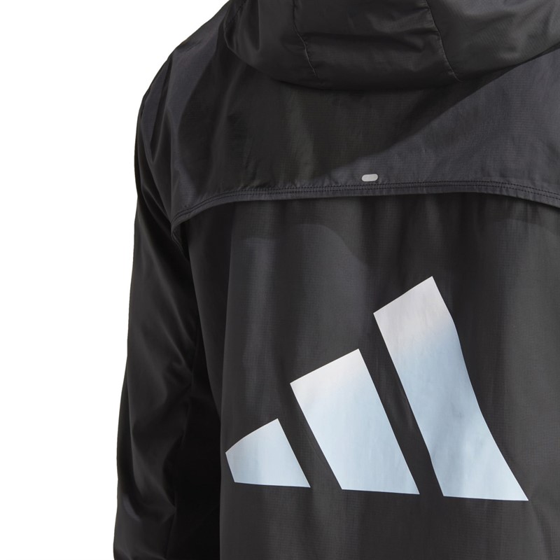adidas Mens Run Icons 3 Bar Logo Wind.Rdy Water-Repellent Running Jacket Black