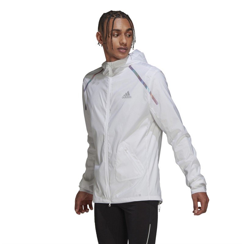 Buy adidas Mens Marathon Wind.Rdy Water Repellent Running Hooded Jacket White