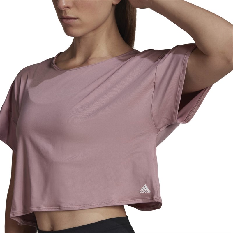 adidas Womens Studio Aeroready Backless Top Magic Mauve/White