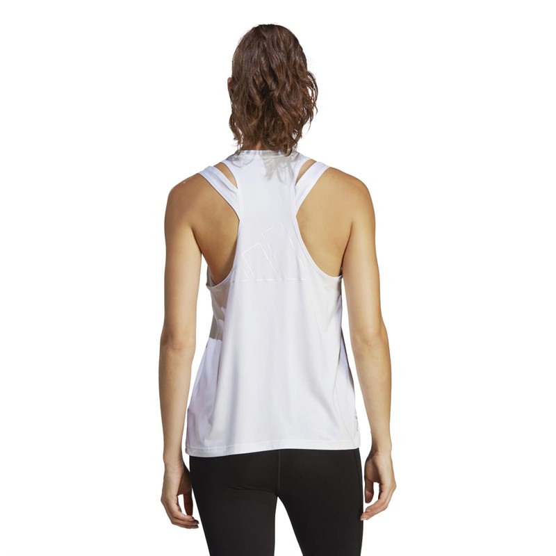 adidas Womens Train Essentials Aeroready 3 Bar Tank Top White