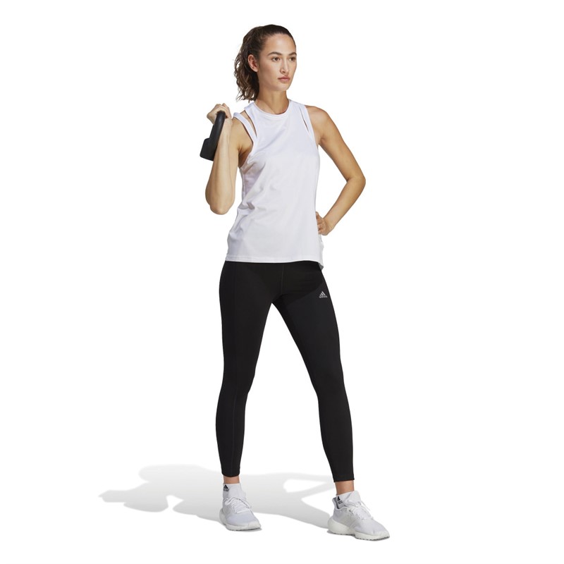 adidas Womens Train Essentials Aeroready 3 Bar Tank Top White