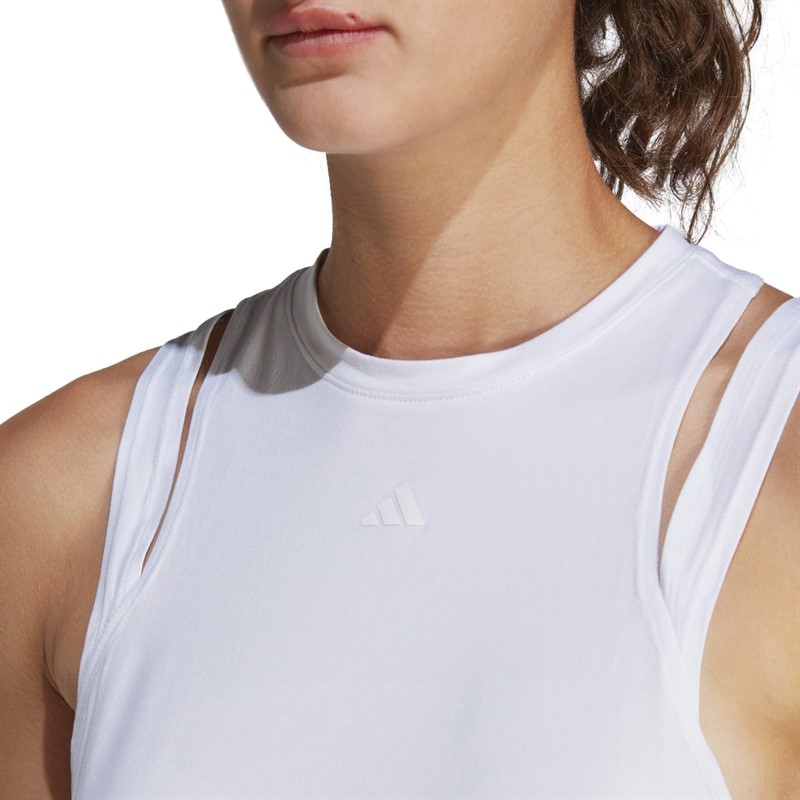 adidas Womens Train Essentials Aeroready 3 Bar Tank Top White