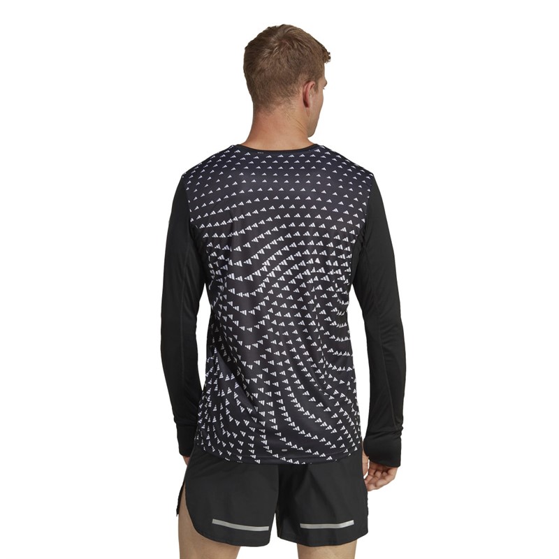 adidas Mens Brand Love Graphic Aeroready Long Sleeve Running Top Black/White