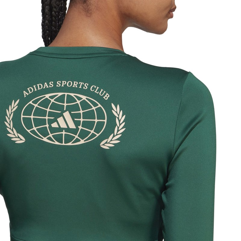 adidas Womens Sports Club Aeroready Cropped Long Sleeve Top Core Green