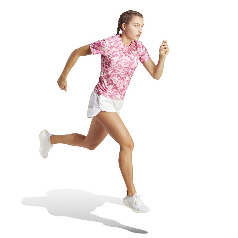 adidas Womens Own The Run Aeroready Camo Top Clear Pink