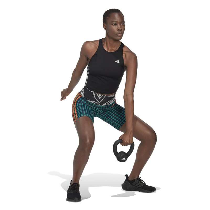 adidas Womens Made For Training Aeroready 3-Stripes Cropped Tank Top Black/White