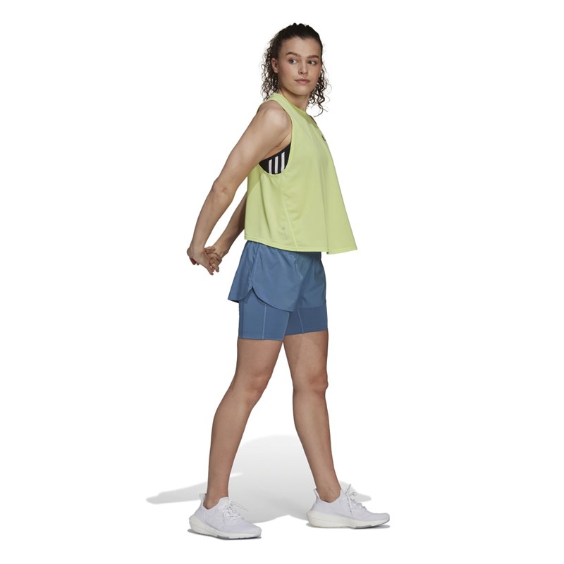 adidas Womens Run Icons 3 Bar Aeroready Tank Top Pulse Lime