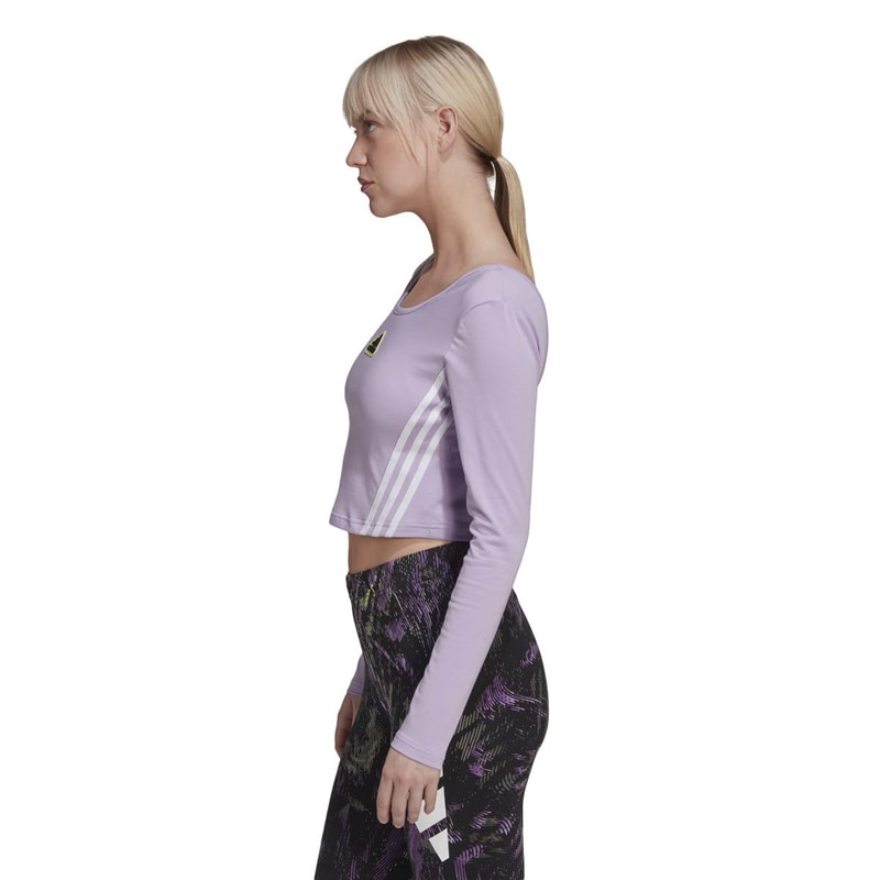adidas Womens Hyperpulse Crop Long Sleeve Top Purple Glow