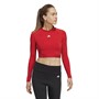 adidas Womens Hyperglam Aeroready 3-Stripes Long Sleeve Top Better Scarlet/White