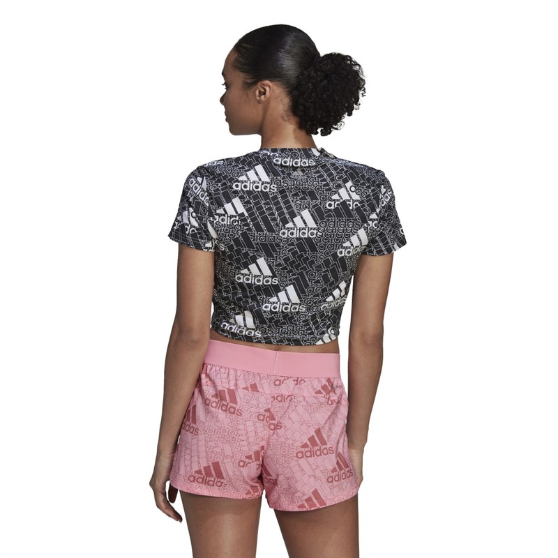 adidas Womens Made For Training Aeroready Logo Print Cropped Top White/Black