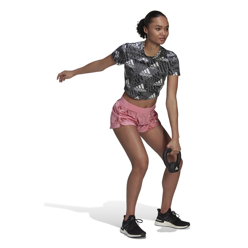 adidas Womens Made For Training Aeroready Logo Print Cropped Top White/Black