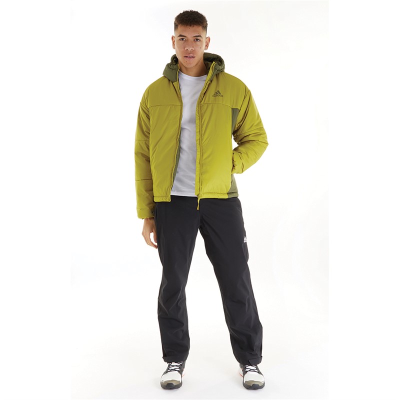 adidas Mens 3-Stripes Puffy Padded Hooded Jacket Pulse Olive/Focus Olive