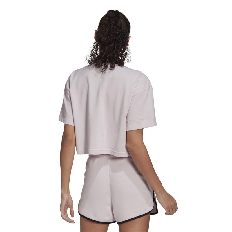 adidas Womens Cropped Piqué Polo Shirt Almost Pink