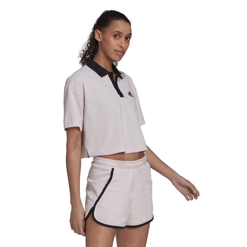 adidas Womens Cropped Piqué Polo Shirt Almost Pink