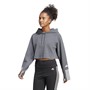 adidas Womens Train Essentials Aeroready 3-Stripes Hoodie Dark Grey Heather/White