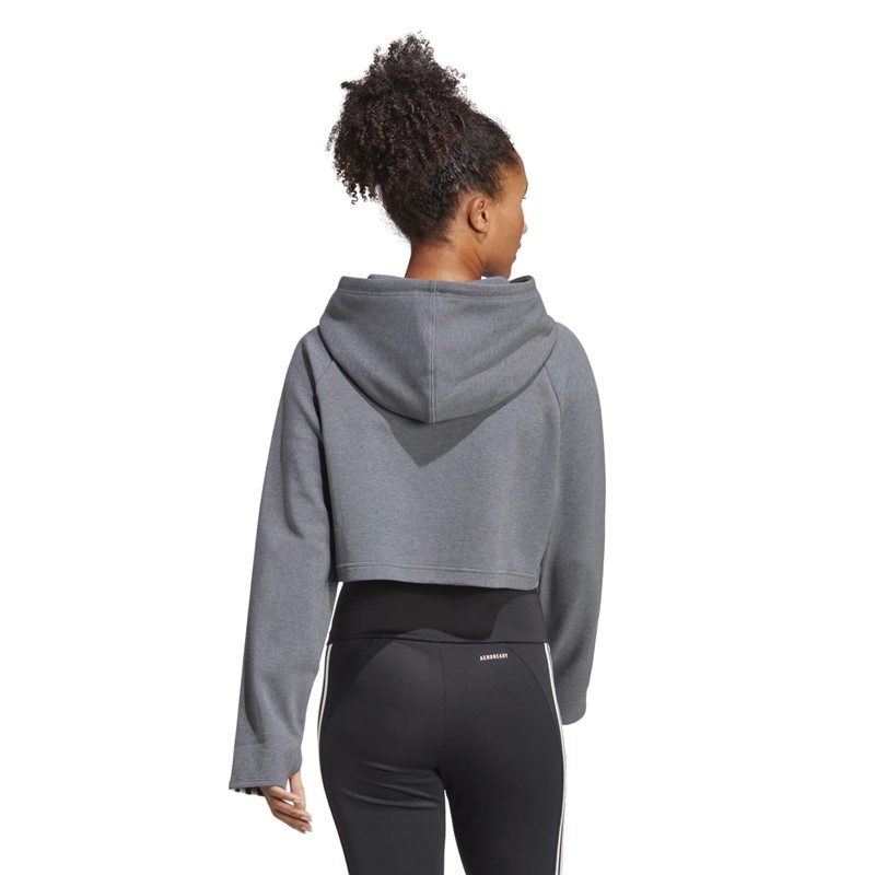 adidas Womens Train Essentials Aeroready 3-Stripes Hoodie Dark Grey Heather/White