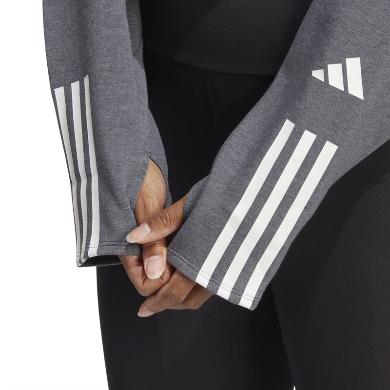 adidas Womens Train Essentials Aeroready 3-Stripes Hoodie Dark Grey Heather/White