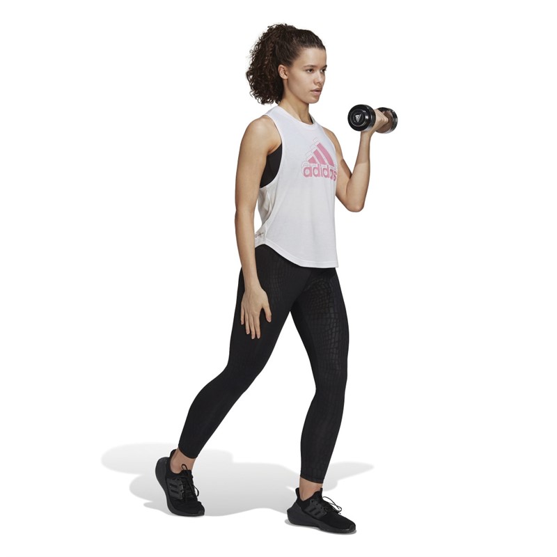 adidas Womens Made For Training Aeroready Logo Tank Top White/Blink Pink