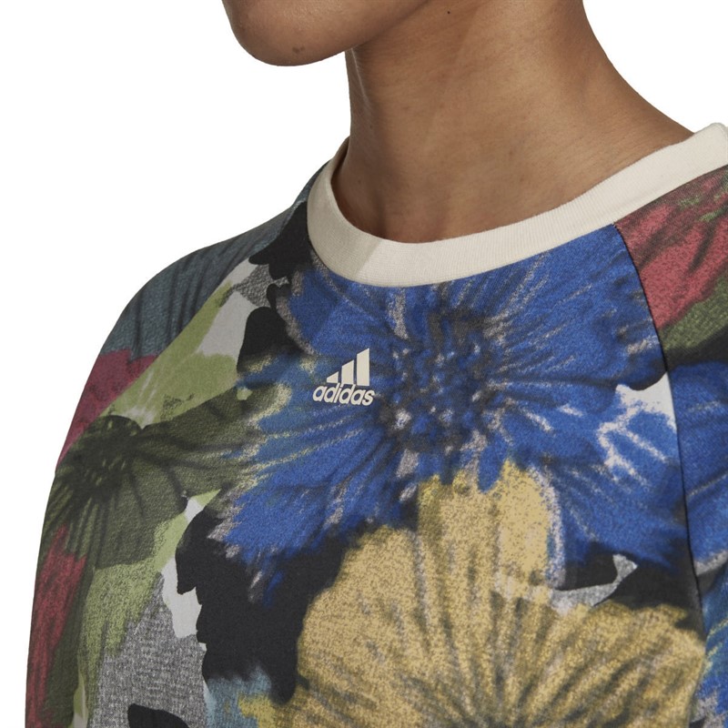 adidas Womens Graphic Print Sweatshirt Ecru Tint/Multicolour/Ecru Tint