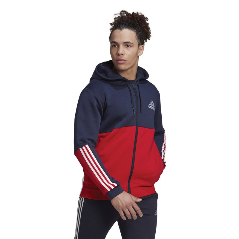 adidas Mens Essentials Colorblock Fleece Full-Zip Hoodie Legend Ink/Scarlet