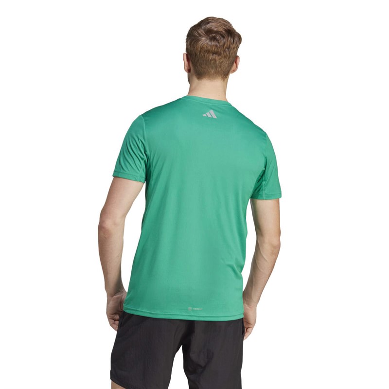 adidas Mens Run Icons 3 Bar Logo Aeroready Running Top Court Green