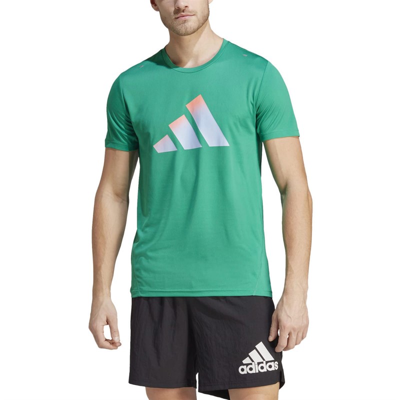 adidas Mens Run Icons 3 Bar Logo Aeroready Running Top Court Green