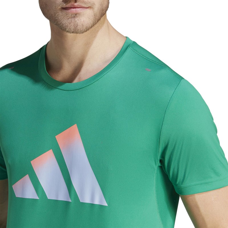 adidas Mens Run Icons 3 Bar Logo Aeroready Running Top Court Green