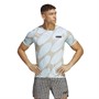adidas Mens X Marimekko Run Icons 3-Stripes Aeroready Running Top Ice Blue/Light Brown/Halo Blue/White