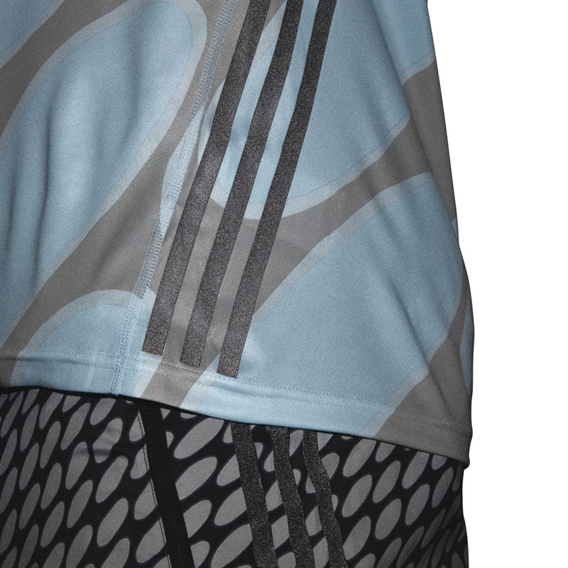 adidas Mens X Marimekko Run Icons 3-Stripes Aeroready Running Top Ice Blue/Light Brown/Halo Blue/White