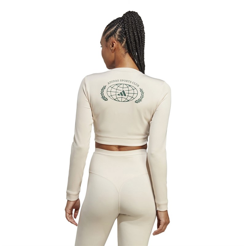 adidas Womens Sports Club Aeroready Cropped Long Sleeve Top Linen