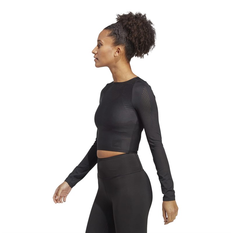 adidas Womens Best Of adidas Aeroready Cropped Long Sleeve Top Black