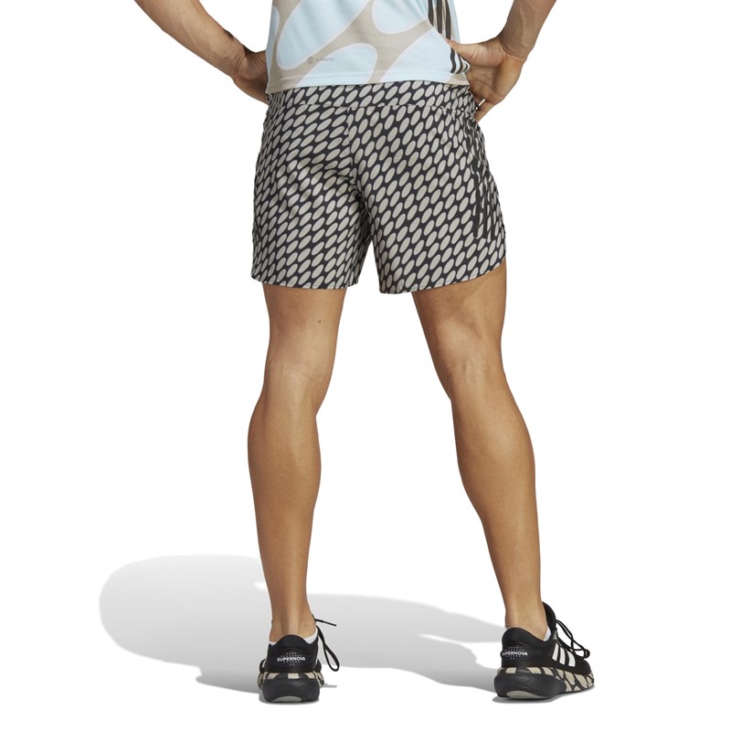 adidas Mens X Marimekko Run Icons 3-Stripes Aeroready Running Shorts Light Brown/Black/Grey Six