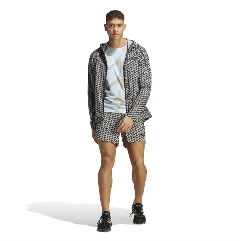 adidas Mens X Marimekko Run Icons 3-Stripes Aeroready Running Shorts Light Brown/Black/Grey Six