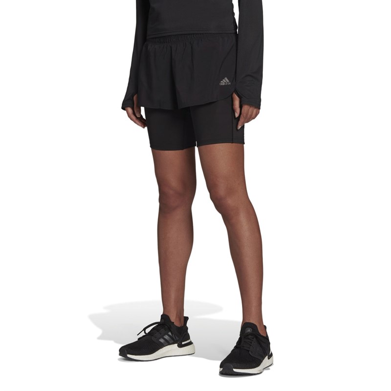 adidas Womens Run Icons 3 Bar Aeroready 2 In 1 Shorts Black/Black