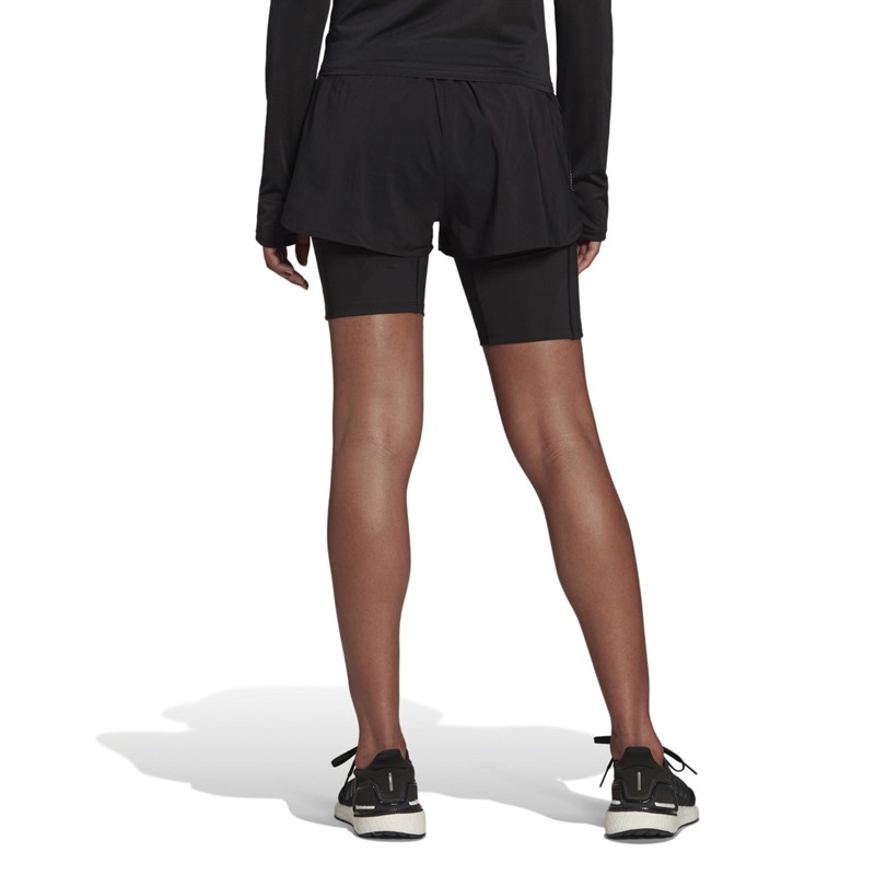 adidas Womens Run Icons 3 Bar Aeroready 2 In 1 Shorts Black/Black