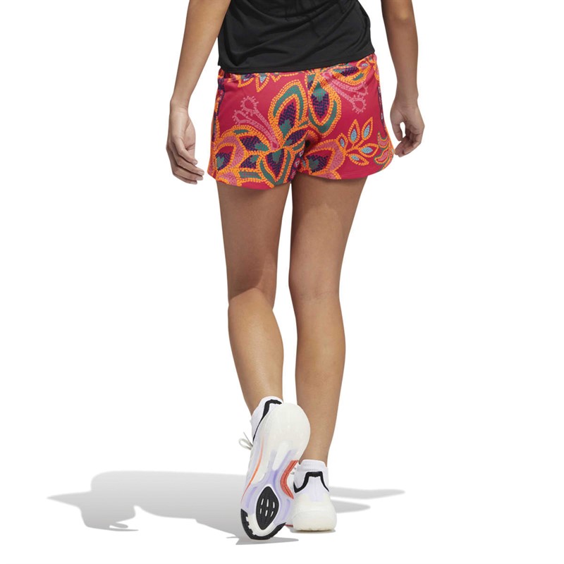 adidas Womens Farm Rio Aeroready 3-Stripes Pacer Shorts Vivid Berry/App Signal Orange