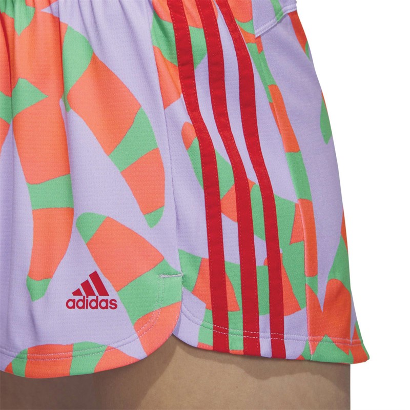 adidas Womens Farm Rio Pacer Aeroready 3-Stripes Knit Shorts Purple Glow/Semi Flash Green