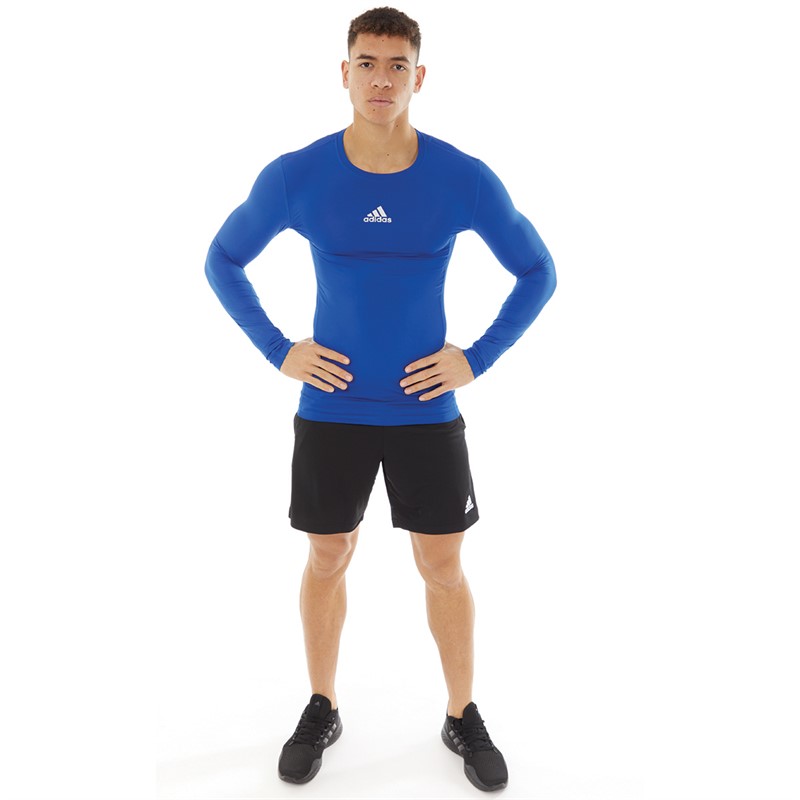 adidas Mens Compression Long Sleeve Top Royal Blue
