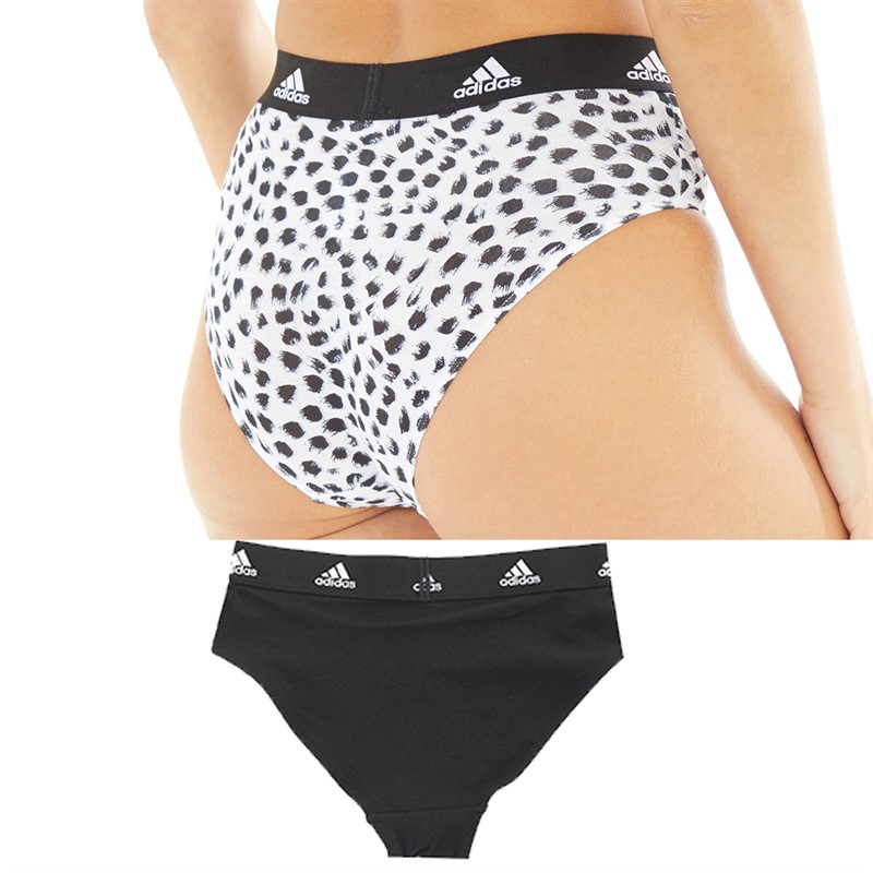 adidas Womens Sport Cotton BOS Logo Two Pack Bikini Briefs Black/Print